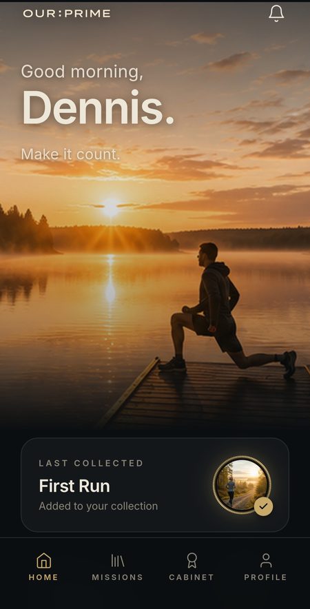 Het startscherm van de OUR:PRIME app